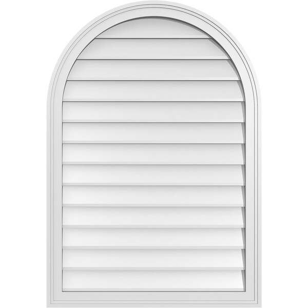 Ekena Millwork Round Top Surface Mount PVC Gable Vent w/ 2"W x 1-1/2"P Brickmould Frame, 28"W x 40"H GVPRT28X4002SN - main